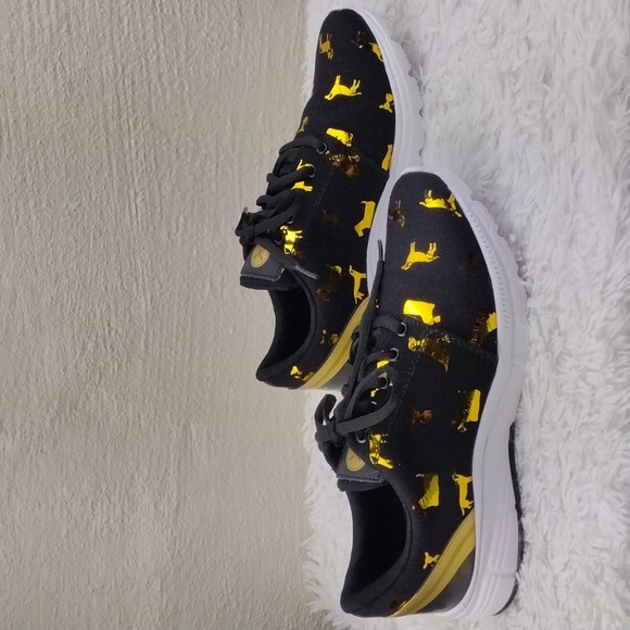 Inkkas FlexAires Black Gold Puppy  DesignCanvas Round Toe Lace Up Sneaker Shoe - Picture 4 of 16